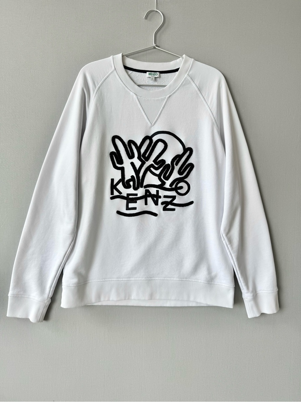 Kenzo Paris Dancing Cactus Embroidered White Crewneck Sweatshirt - Size Large